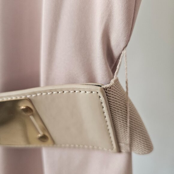 Timeless Quiet Lux Beige-Neutral Slim Dress w/Wide Mirror-Gold Belt - Picture 2 of 12